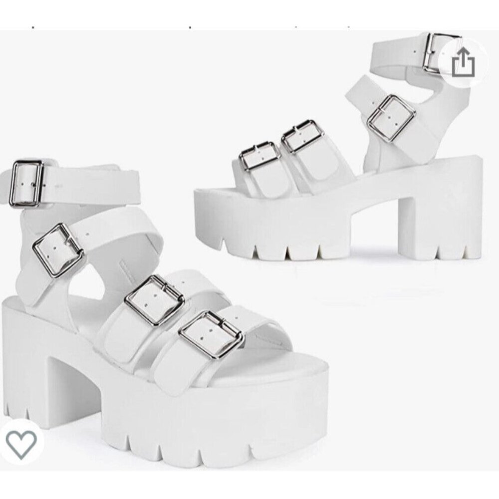 Ready Salted Women’s Cleated Chunky Platform Sandals Open Toe Ankle Strap Sz 9